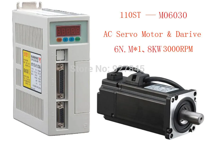 

1set New Servo system kit 220v 6N.M 1.8KW 3000RPM 110ST AC Servo Motor 110ST-M06030 + Matched Servo Driver