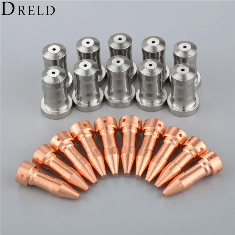 DRELD 20pcs/set Electrodes 33366XL+Nozzle 33418 for PT-23 PT-27 Plasma Cutting Torch Consumable 80A Replacement Consumable Parts DRELD 20pcs/set Electrodes 33366XL+Nozzle 33418 for PT-23 PT-27 Plasma Cutting Torch Consumable 80A Replacement Consumable Parts