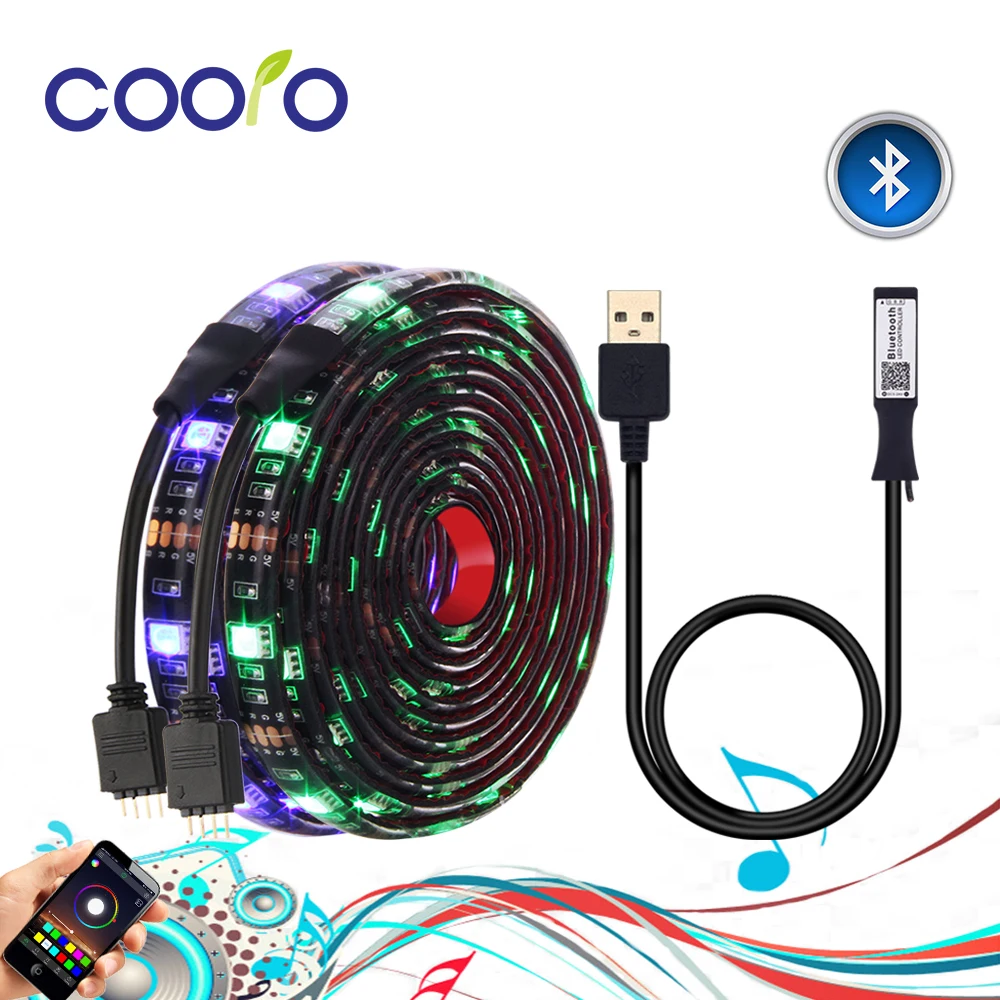 Светодиодная лента RGB с подсветкой для телевизора, 5050, водонепроницаемая, 5 В, USB, светодиодный, Ленточное освещение с приложением, Bluetooth, контроллер для ТВ, ПК, монитора, Декор