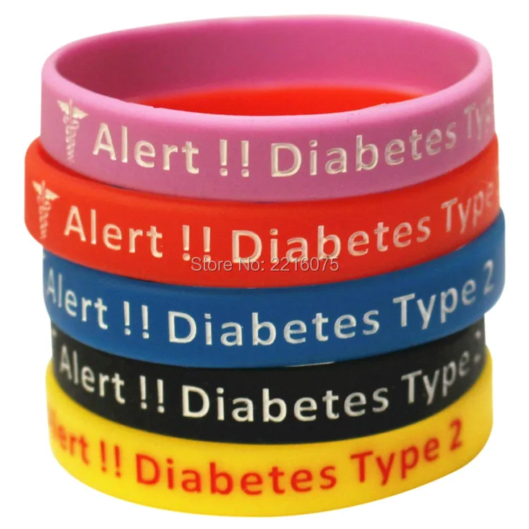 500pcs Medical Alert Type 2 Alert Diabetes wristband silicone bracelets