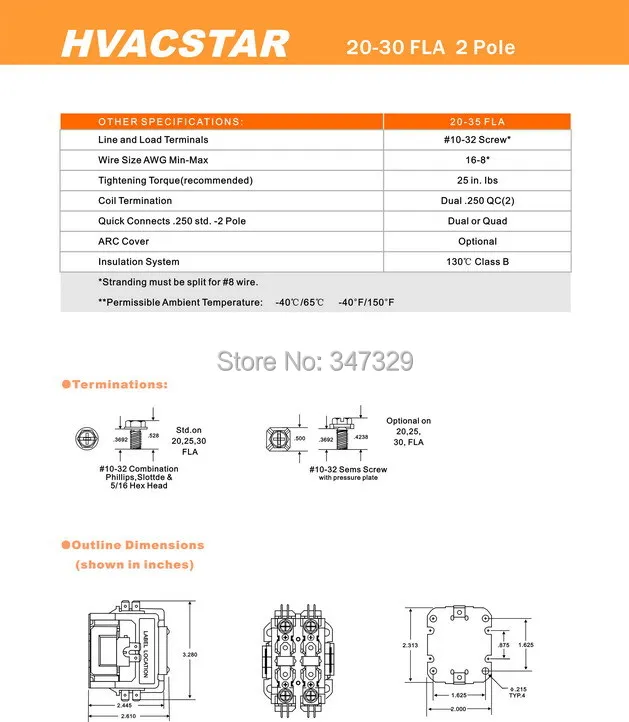 Hvacstar SA-2P-20A-120V контактор определенного назначения 2 полюса 20FLA 120 V AC катушка, контактор DP, контактор кондиционера