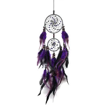 

Handmade Dream Catcher Purple Feathers Decoration Ornament Gift Colorful Craft Dreamcatcher Wind Chimes Art Pendant 7.24