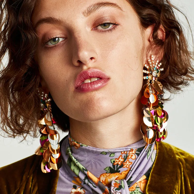 

Colorful Crystal Stone Metal Spoons Chain Pendant Drop Earrings for Women Punk Style Personality Statement Jewelry 2018 New