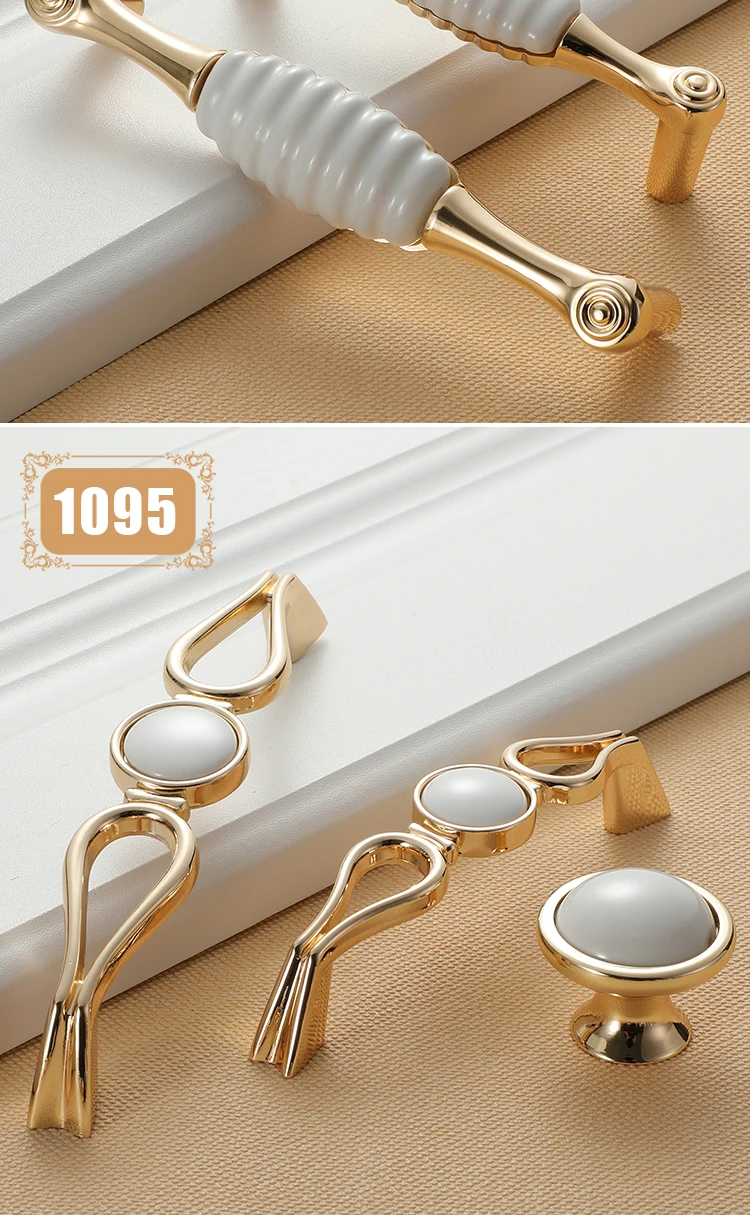 NAIERDI Gold White Creamic Gold Cabinet Handles Knobs Drawer Pulls Kitchen Door Handles Furniture Handle Cabinet Door Hardware