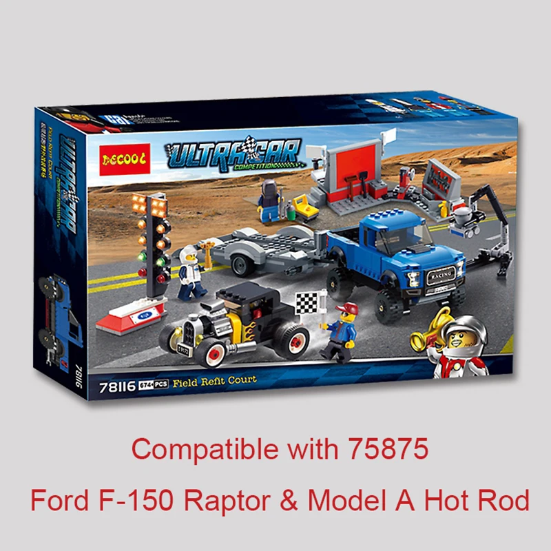 

Super Racers Series Speed Champions Field Refit Ford F-150 Raptor Model A Hot Rod 75875 Legoingly Building Block Christmas Toys
