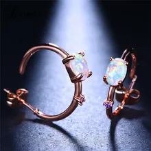 Bamos Модные женские серьги-гвоздики с голубым огненным опалом для женщин, розовое/белое золото, заполненные Свадебные ювелирные изделия, серьги с радужным камнем