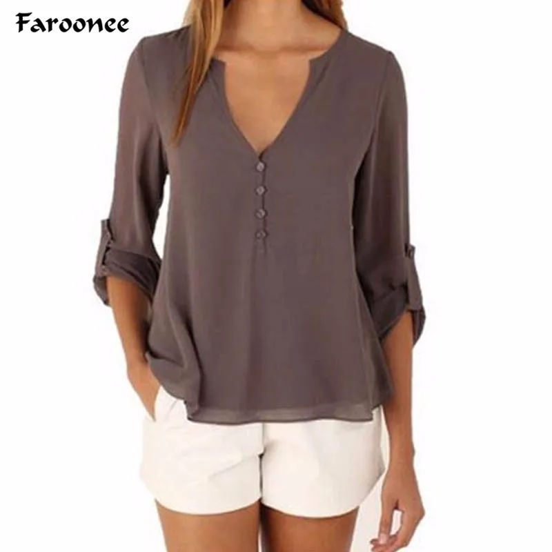 

3/4 Sleeve V-Neck Women's Tops Summer Solid Blusas Femininos Women Chiffon Blouses Shirt Loose Brand Clothing Plus Size 3XL