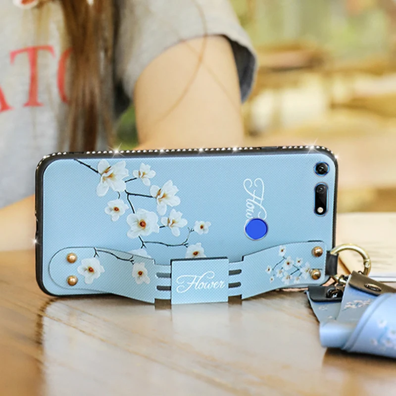 

SemgCeKen stand case for huawei honor 9 lite 10 9i note 20i v10 v20 luxury Finger Ring Diamond bling Wrist Strap cover back etui