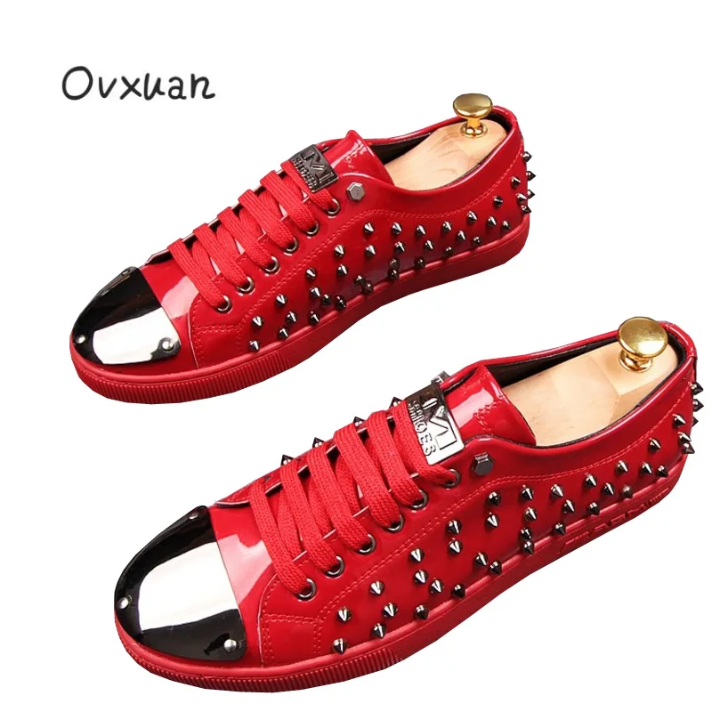 

Ovxuan Men Loafers Metal Piece Toe Luxury Brand Handmade Men Rivets Shoes Banquet Prom Party Wedding Men dress Shoes Man Flats