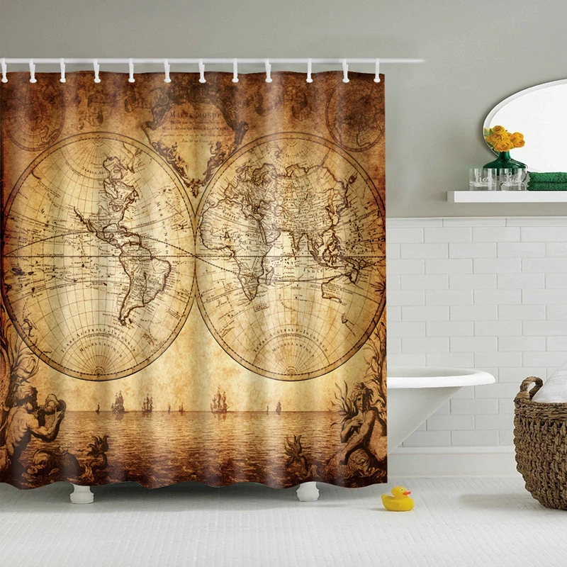 

Shower Curtains Bathroom Curtains Waterproof Polyester World Map Polyester High Quality Washable Bath Decor With Hooks