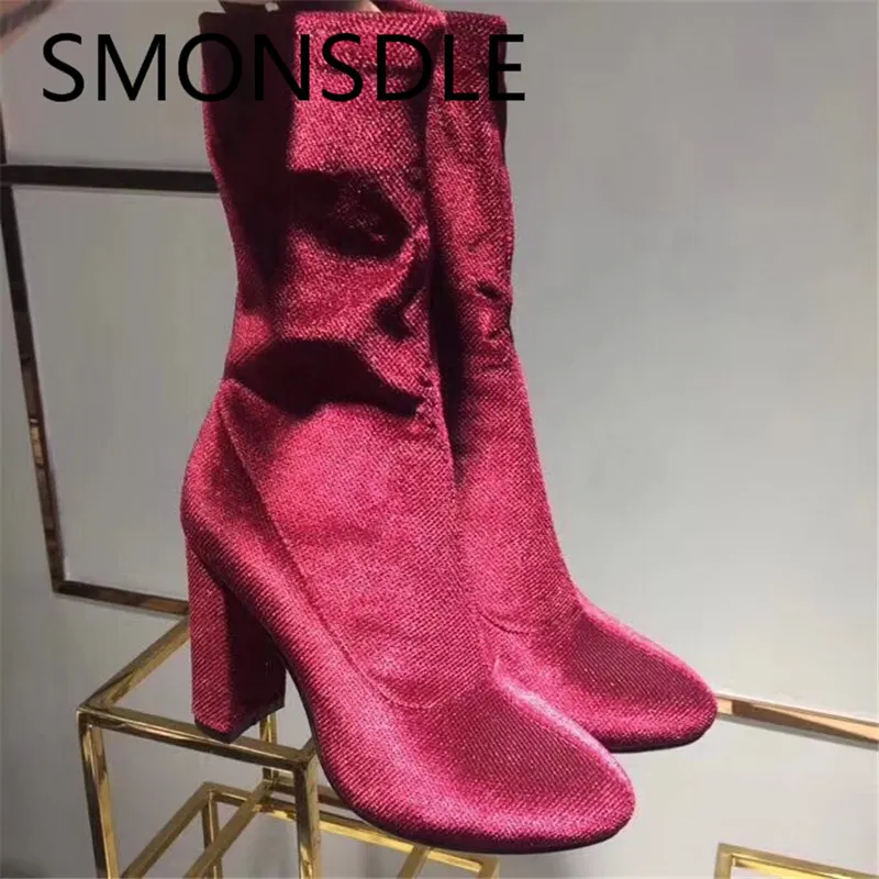As Rond Élastiques Pic as Pic Talon Smonsdle Chunky Bout Femme Automne Slip Nouveau Bleu Printemps Sur Mi Daim Bottes Femmes mollet Noir En Chaussures xAgTYARq