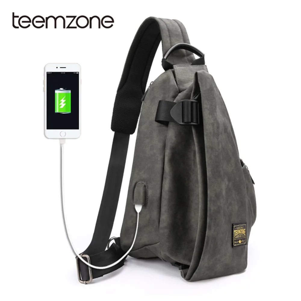 

Teemzone Male Shoulder Bags USB Charging Crossbody Bags Men Anti Theft Chest Bag School Summer Beach Trip Messengers Bag T8020