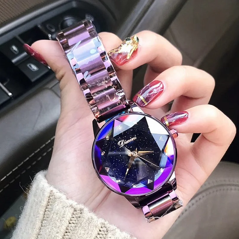 

Dropshipping New Women's Watches Hot Sale Atmospheric Star Purple Steel Strap Quartz Ladies Watch Women Support Wholesale