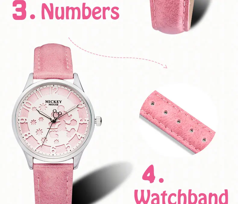 Дисней детские часы модные милые кварцевые наручные часы женские часы водонепроницаемые Микки Маус для детей часы