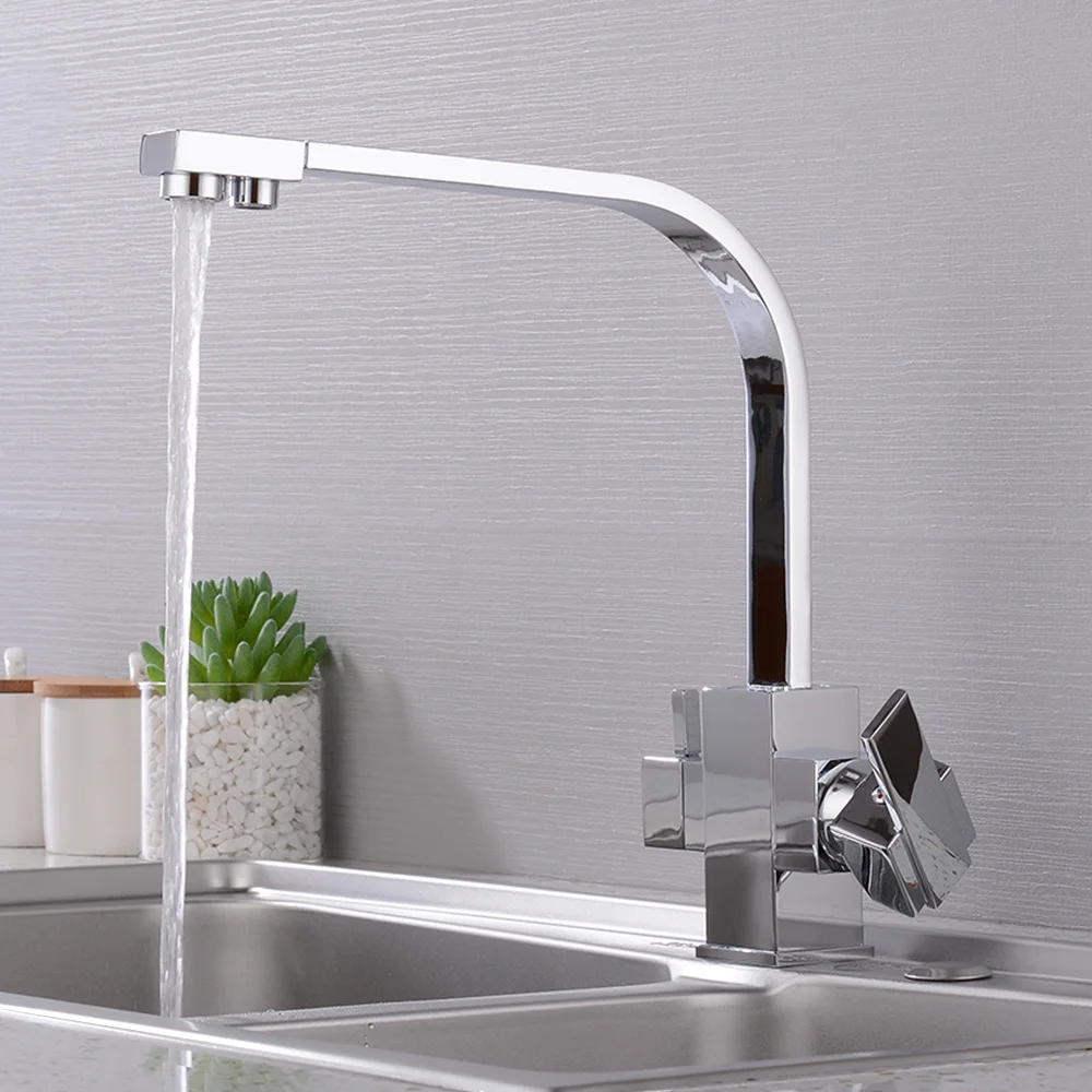  Filter Kitchen Faucets Deck Mounted Mixer Tap 360 Rotation with Water Purification Beige Mixer Tap  - 33036549463