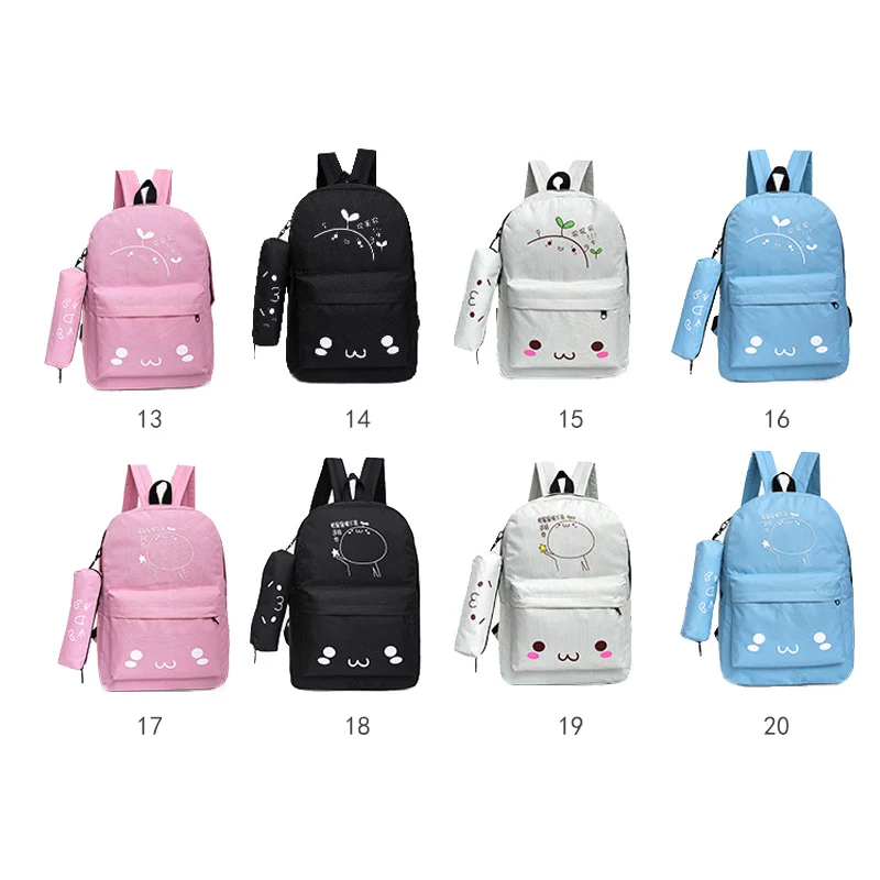 

New Korean Women Travel Backpack With Pencil Case Nylon Cartoon Printing Ladies Shoulder Bags Girls Student School Bag