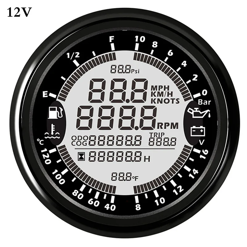 

Universal Waterproof 6 in 1 Multi-function Gauges GPS Speedometer Tachometer 12V 24V Fuel Level Water Temp Oil Pressure 0~10Bar