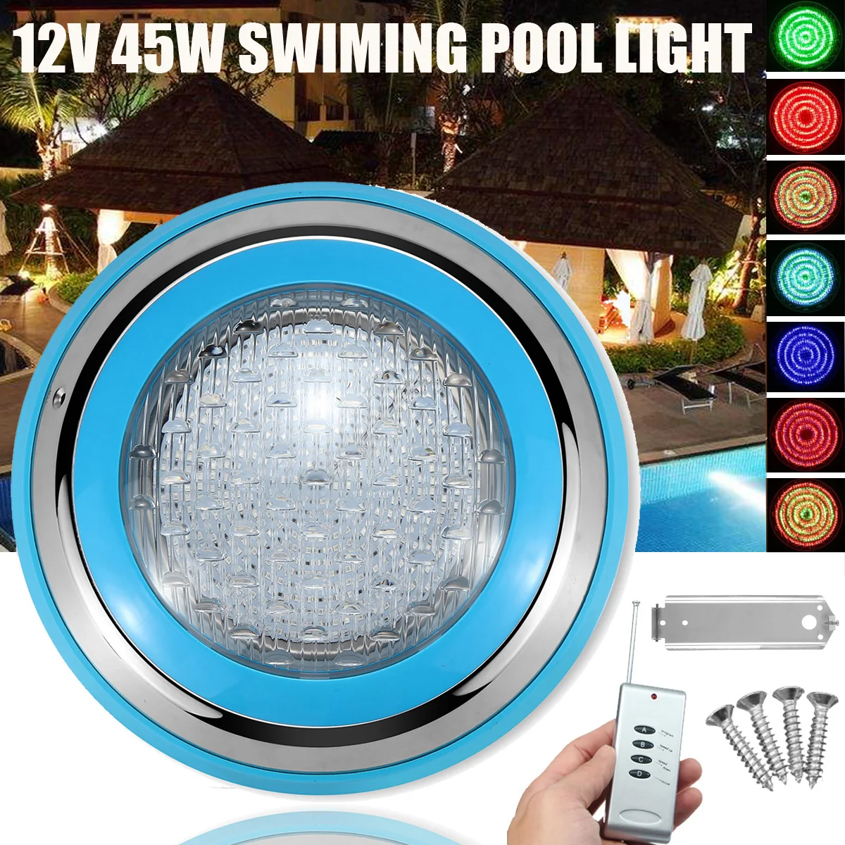 

1PC 45W LED Underwater Light RGB Pond Outdoor Swimming Pool 12V Waterproof Decorative LED Lighting + Remote Control