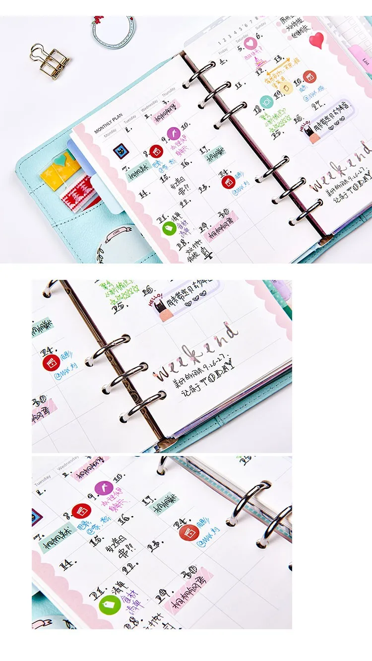 5 2017 Dokibook Notebook 6 Hole Spiral Diary A5&A6 Spiral Planner Wave Inner Pages Weekly Monthly Plan Matching Filofax Lovedoki