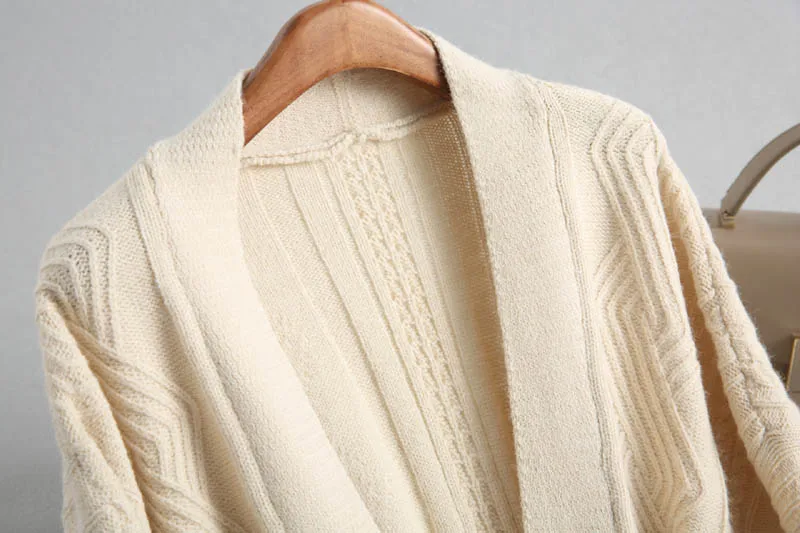 J82 Модный женский изысканный вязаный кардиган с длинными рукавами и поясом, женский теплый свитер с открытой строчкой, верхняя одежда