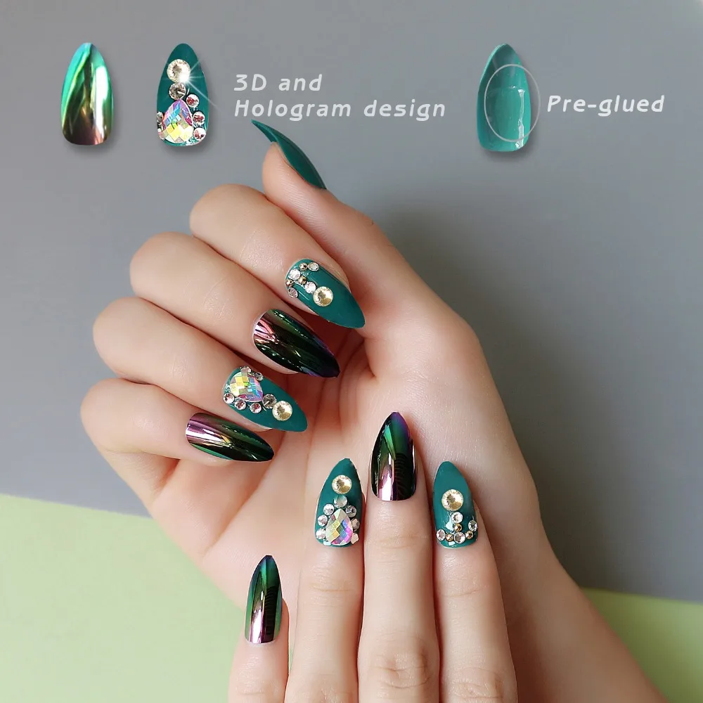 15 дизайн кристалл гроб накладные ногти Пресс на полное покрытие 3D блестящая балерина накладные ногти-стилеты украшение для ногтей ABS ногти