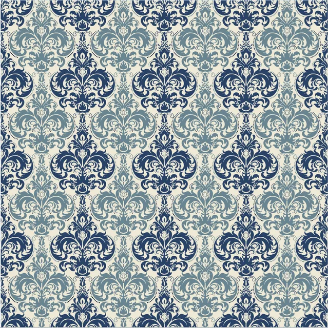 10x10FT Antique Blue Damask Pattern Baroque Wall Custom Photography