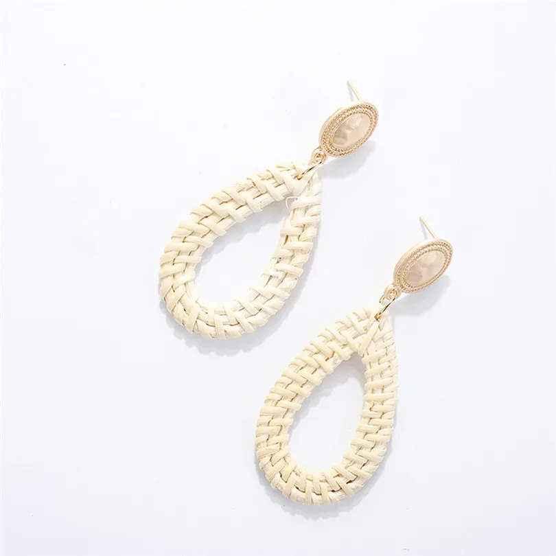 Fashion Women Girls Bohemian Retro Earrings Style Pearl Handmade Rattan Geometric Drop Ladies Jewelry #3E17 (3)