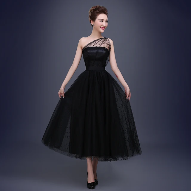 black tea length dress for wedding