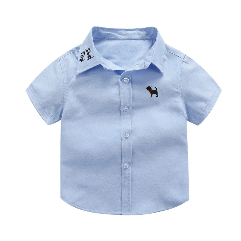 Baby Shirts  Baby Casual Clothing New Children Short-sleeved Shirt Boys Puppy Solid Color Top 3-10T R