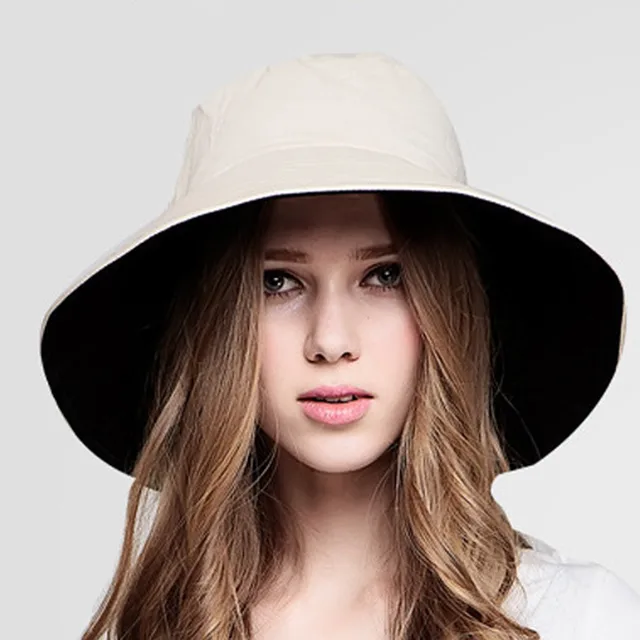 Fashion Women Double Sided High Quality Big Brim Sun Hat UV Protection Fishman Golf Cap free