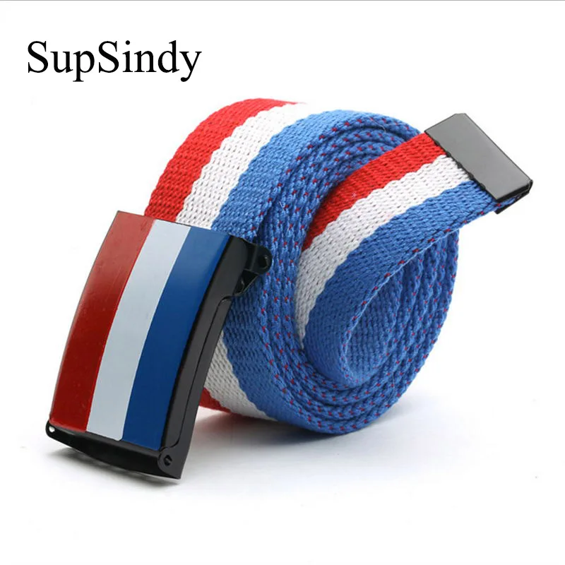 Supsindy Unisex Plain bing Waistband Casual Canvas Belt Metal Buckle