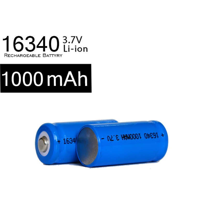 Нейтральный 100 шт Синий CR 123A 16340 3 7 V перезаряжаемый 1000mAh литий ионный