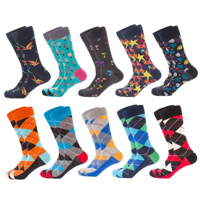 CURRADA, 10 пар/лот, забавные мужские носки, цветные, счастливый креативный дизайн, чёсаные мужские хлопковые носки, повседневные, новинка, компрессионные носки для мужчин - Цвет: 5