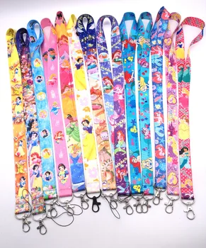 

10pcs/20pcs/30pcs/50pcs snow white princess Mermaid Princess Neck Strap Lanyard Mobile Phone Key Chain ID Badge Key Chains G82