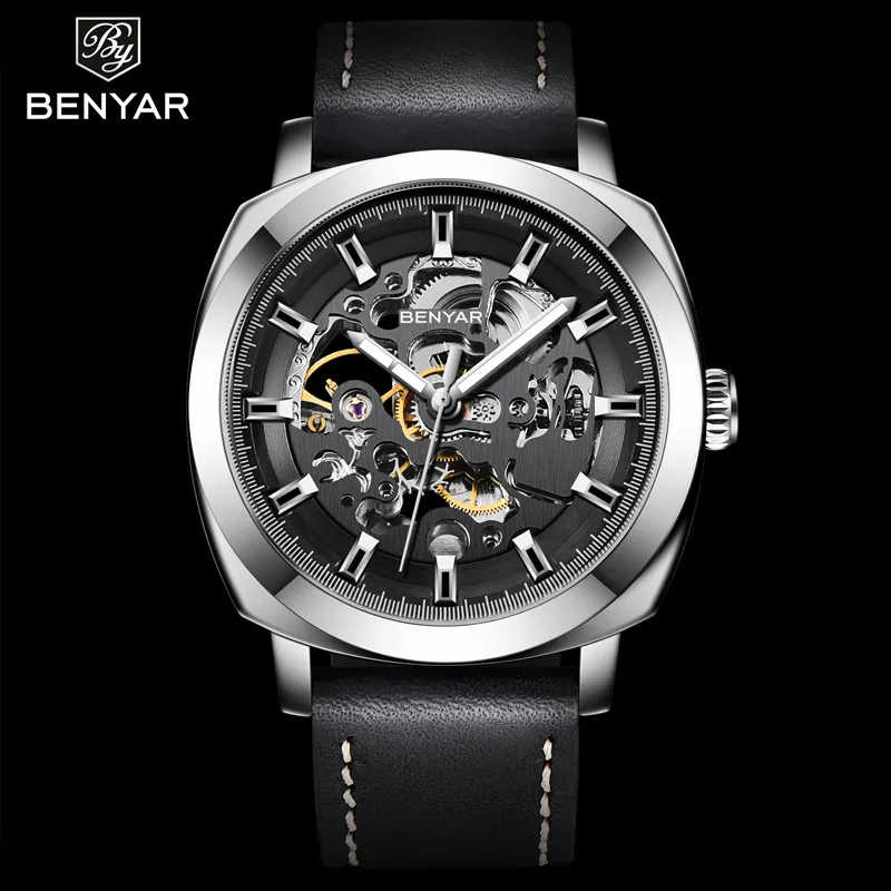 BENYAR 2020 New Brand Men's Watches Automatic Mechanical Watch Sport Clock Leather Casual Business Wrist Watch Relogio Masculino