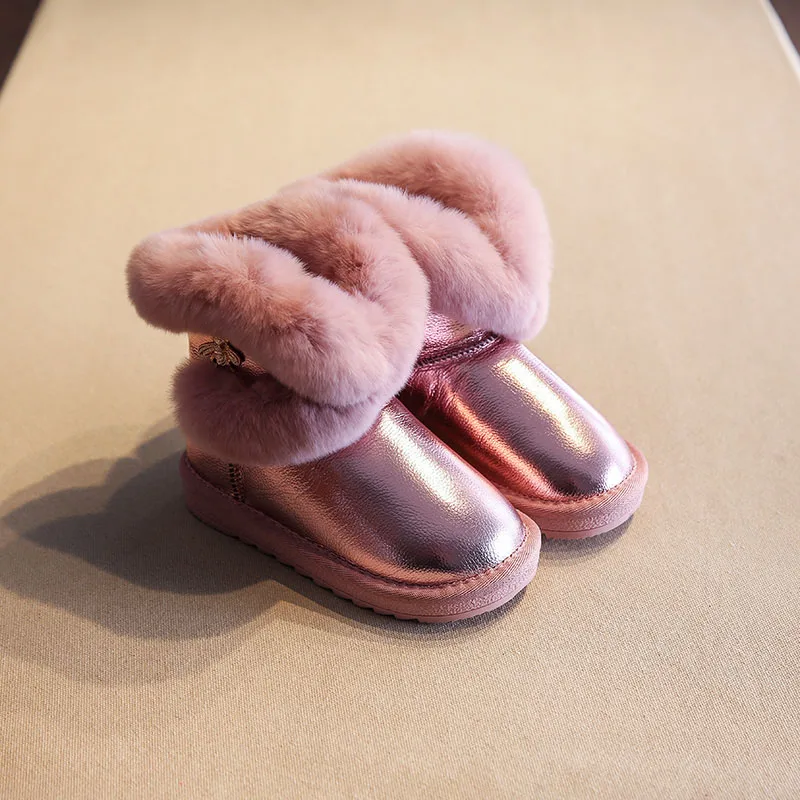 AAdct/Водонепроницаемые ботинки для девочек ручной работы; зимние меховые хлопковые теплые детские зимние ботинки для девочек; Брендовая детская обувь из кроличьей шерсти; Новинка года - Цвет: Pink DP
