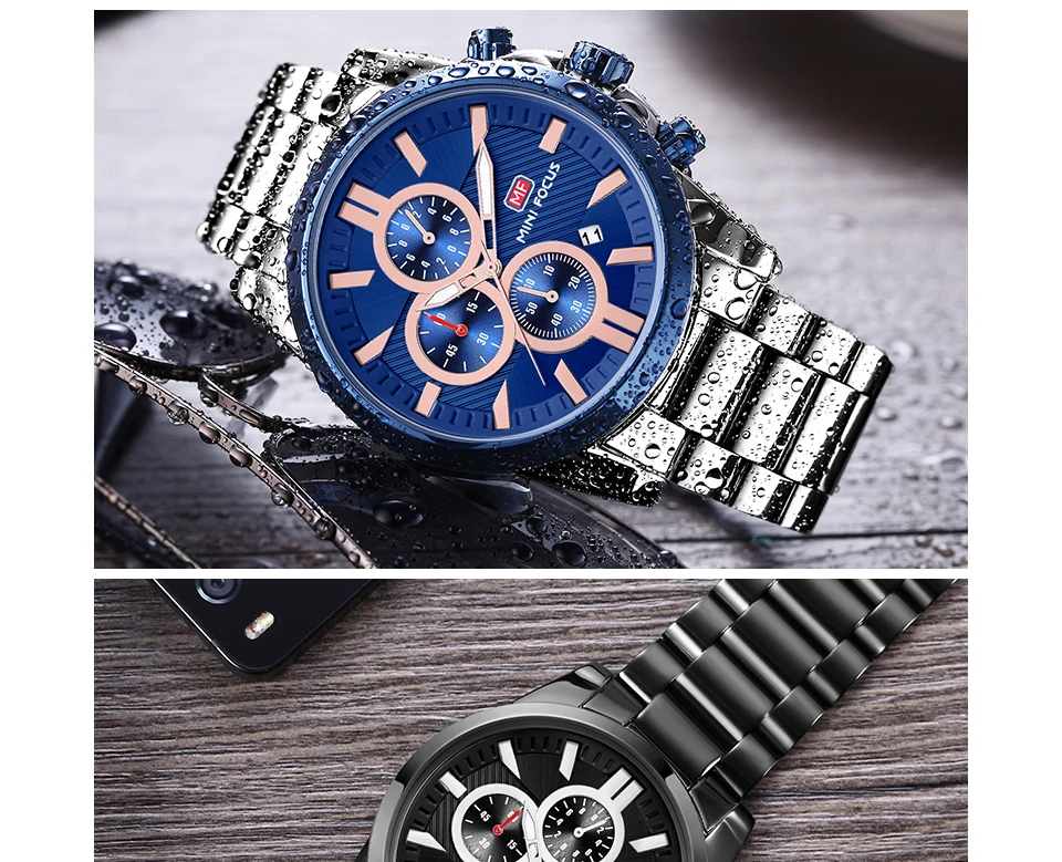 Бренд minifocus Роскошные для мужчин часы нержавеющая сталь наручные кварцевые спортивные часы для мужчин водонепроница