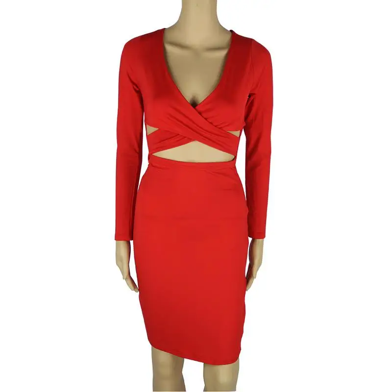 ADEWEL 2017 Autumn Long Sleeve Hollow Out Sexy Club Bandage Bodycon Dress Velvet Inside Elastic Elegant Pencil Party Dresses (9)