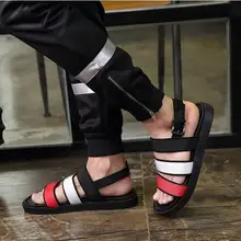 Гладиатор Туфли без каблуков Для мужчин летние сандалии из натуральной кожи Приморский повседневная обувь Пряжка Mix Цвет Riband потертостей Мокасины Sofe Sole