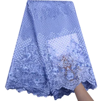 

African Lace Fabric Embroidery Lace With Beads Nigerian French Fabric High Quality Tulle Lace Fabric For Party Dress A1518