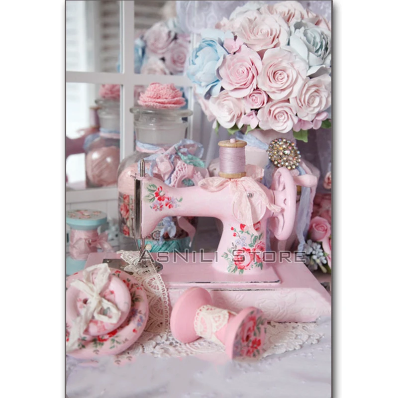 

Full Square/Round Drill 5D DIY Diamond Painting "Sewing machine&pink rose" Diamond Embroidery Cross Stitch Mosaic Home Decor