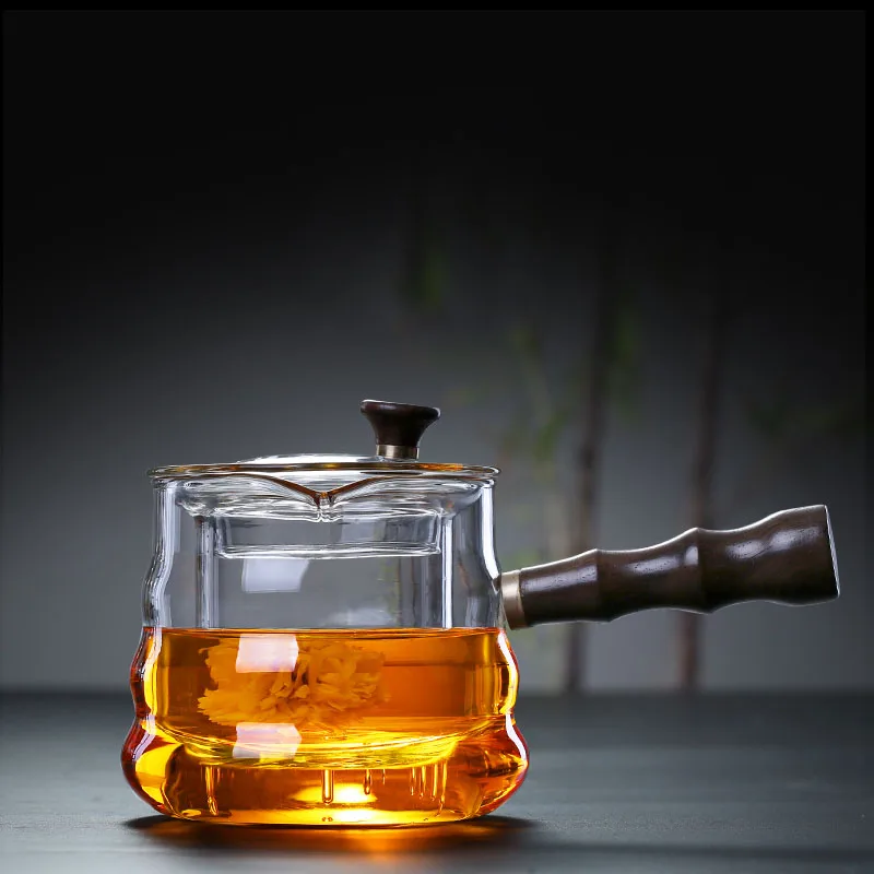 

300ml-500ml Creative Teapot Heat Resistant Clear Glass Wood Handle Pot Steamed Tea Pots Water Kettle Decor Drinkware Teaware