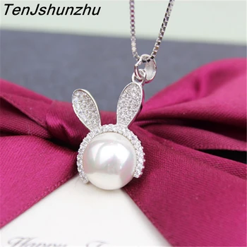 

925 Sterling Silver Necklaces Pearl Jewelry Sterling-Silver-Jewelry Cute Rabbit Pendant Necklaces for Women Drop Shipping dz659