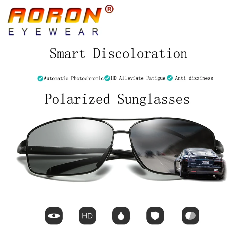 

Aoron Brand Men Sunglasses Polarized Photochromic Eyewear Anti Glare Goggles Accessories HD Discolour Lens Glasses A2458-11