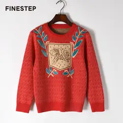 Весна Свитеры для женщин дамы цветочный свитер с длинным рукавом дизайнер 2018 Мода Красный свитер Для женщин