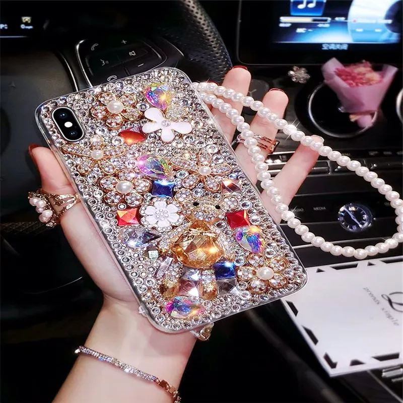 Блестящий милый чехол для телефона с 3D стразами и кристаллами Iphone 6 7 8 Plus XS XR MAX Samsung