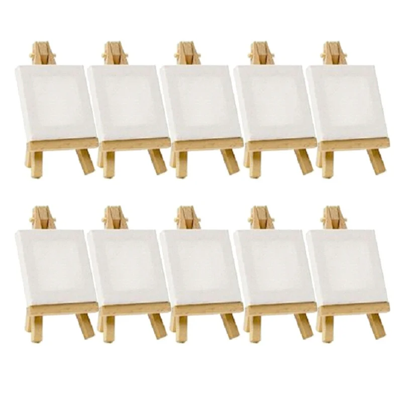 

Wooden Mini Cute Easel Children DIY Painting Supplies White Canvas Children Hand Painting Cloth