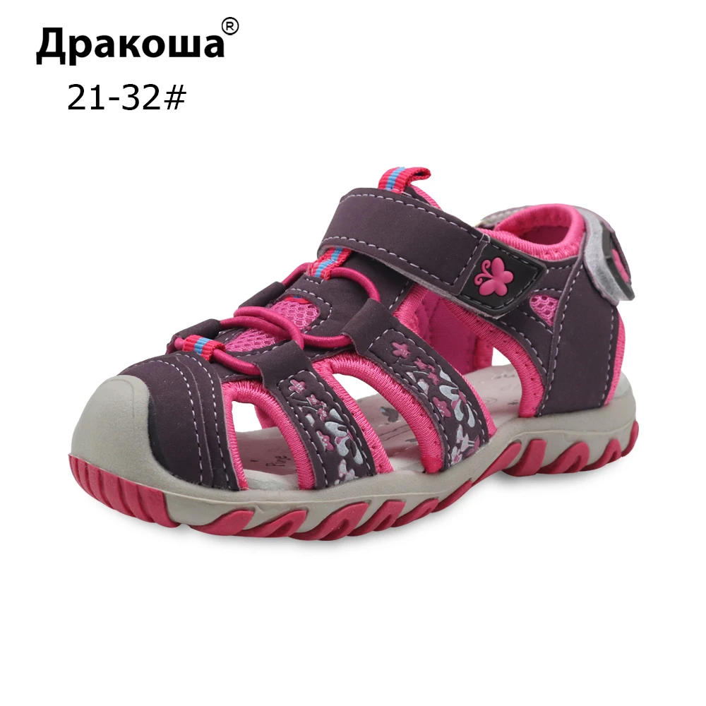 

Apakowa Children Shoes Girls Sandals Summer Closed Toe Sandals for Girls Kids Little Kids Beach Sandals Hook & Loop Size 21-32