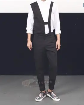 

2019 New Korean style youth hair stylist fashion jumpsuits men's casual jumpsuits tide men Men's personality show jumpsuits pant