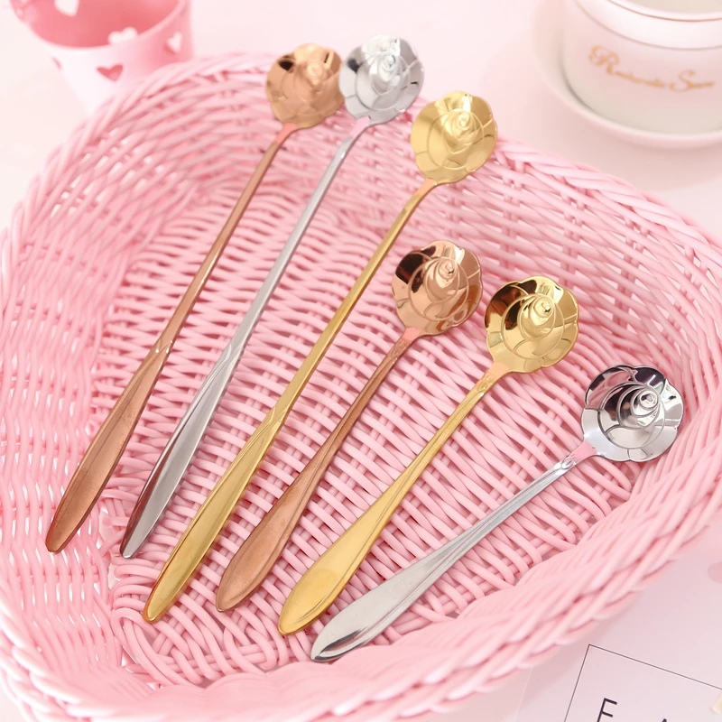 

XING KILO Creative Cherry Blossom Rose Love Stainless Steel Simple Long Handle Dessert Spoon Milk Tea Coffee Stirring Spoon